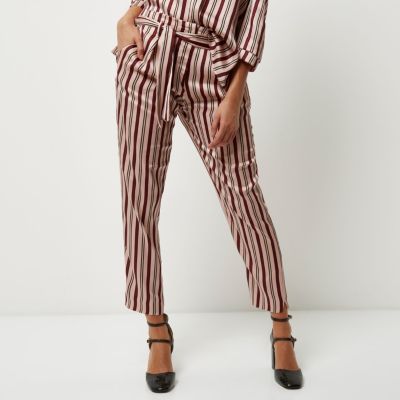 Pink stripe soft tie tapered trousers